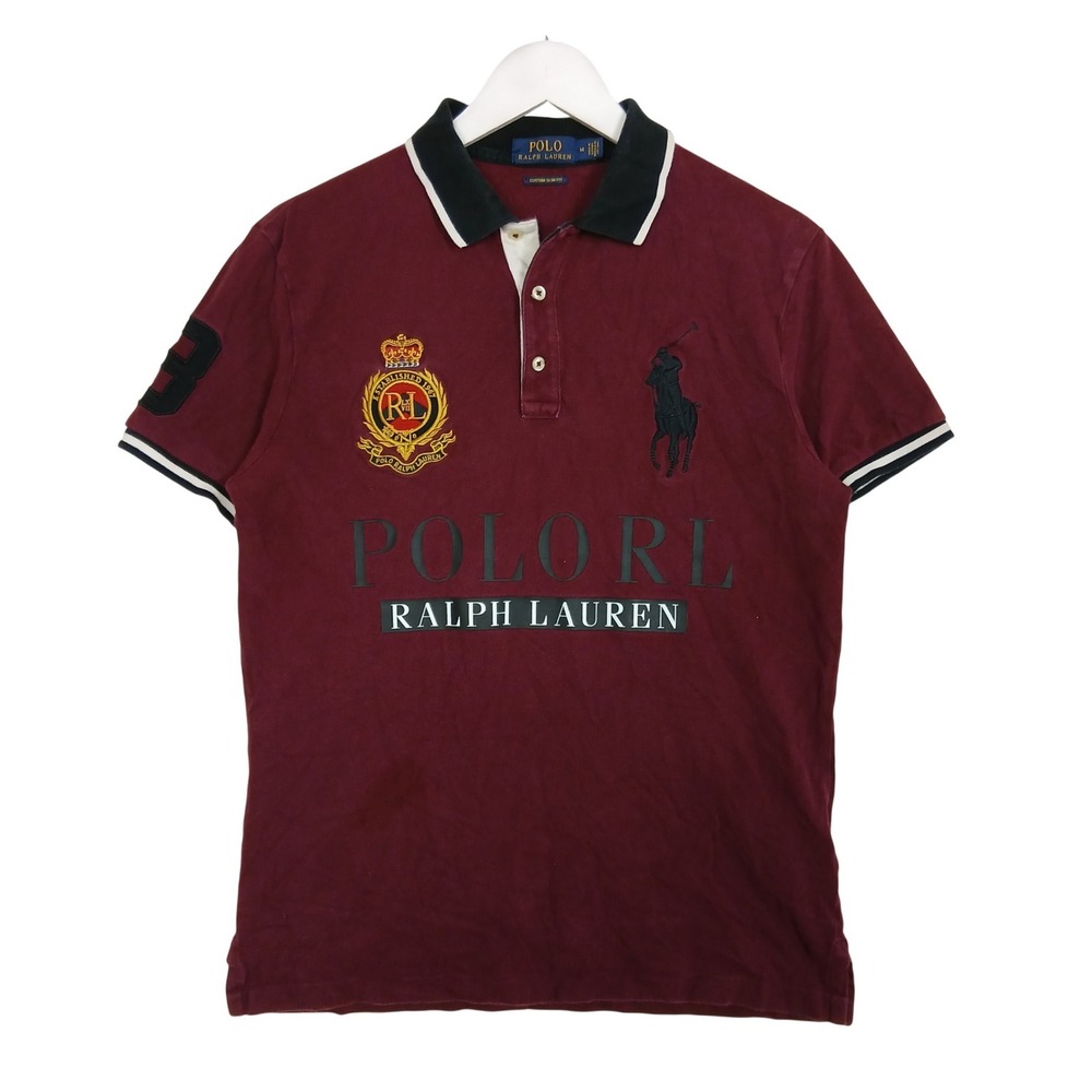 Polo Ralph Lauren Mens Custom Slim Fit Big Pony Crest Polo Shirt Burgundy Medium
